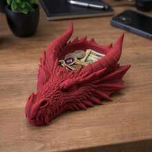 Dragon Head Storage Tray, Dragon Sculpture Ornament, Gothic Style Home Entryway Desktop Decor Storage Box, Living Room Bedroom Keys Jewelry Fantasy Dragon Shaped Organizer Craft - Multicolor - View 10