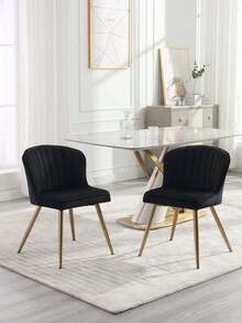 WAHSON OFFICE CHAIRS 2PCS Velvet Kitchen Chair Side Dining Chairs Armless Tub Chair With Metal Legs - Black - View 12