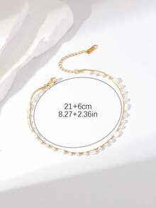 Boho Bohemian Multi-Layer Anklet Set, Pearl Chain With Hollow Heart And Butterfly Rhinestone Pendant, Vintage Gold Tone. Multi-Layer Gold Anklet, Pearl Chain With Hollow Heart And Butterfly Rhinestone Pendant, Gentle And Sweet Girl Design. Summer Beach Party Vacation Accessory, Exquisite Women's Ankle Jewelry, Versatile And Easy To Match With Various Shoes, Fashionable Gift Choice, Non-Fading Anklet. - Gold - View 3