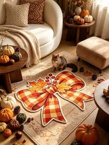 1 pieza Alfombra decorativa con lazo grande de hoja de otoño, decoración de dormitorio, alfombra pequeña, alfombra, decoración del hogar, alfombra de sala de estar, alfombra pequeña de sala de estar, alfombra de dormitorio, decoración del hogar de sala de estar, alfombra de exterior, alfombra lavable, regalo de graduación - Multicolor - Ver 2
