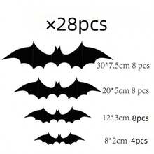 Black Glitter 3D Bat Wall Decals, Removable Halloween Bat Sticker Set, 28pcs Or 56pcs, Suitable For Haunted Party Decor And Home Holiday Wall Decoration - Multicolor - View 13