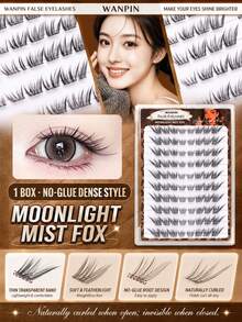 WANPIN WAN PIN Moonlight Fox 80 Clusters False Eyelashes, 9-13mm Natural C-Curl Cluster Lashes, Mixed Length Fine & Dense Style, Lightweight Seamless Look, Glue-Free Option, Comfortable Wear, Suitable For Daily Natural Eye Makeup - C - View 5