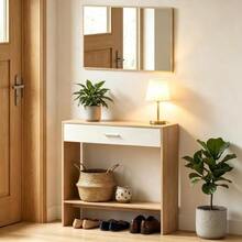 Elegant Hallway Organizer, Modern Vanity Table With Mirror, Console Table - Nature - View 8