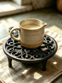 Vintage Cast Iron Teapot Warmer Hollow Scroll Pattern Portable Metal Stove Rack Suitable For Coffee Pots And Small Kitchen Utensils, Desktop Candle Heating Stand, Heat-Resistant Hot Plate Rack Home Kitchen Decor, Suitable For Dining Table Countertop - View 8