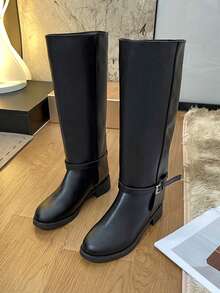 Women's 2026 Early Autumn New Leather Flat Riding Boots, Vintage Below-The-Knee Fashion Tall Boots - Black - View 7