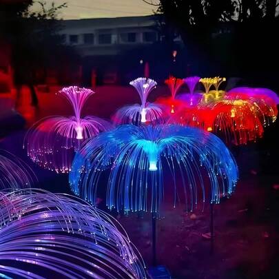 Luz Solar de Suelo con Forma de Medusa Soñadora, Fibra Óptica Brillante con Degradado de 7 Colores Vibrantes, Luz Decorativa de Paisaje Impermeable, Adecuada para Camino de Jardín, Patio y Decoración de Patio Trasero