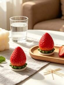 Strawberry-Shaped Toothpick Holder, Practical Toothpick And Cotton Swab Storage Box With Base, Cute Strawberry Design, Suitable For Restaurant And Living Room Decoration - View 6