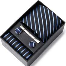 AlanKing Men's Striped Tie, Pocket Square, Cufflinks And Tie Clip 4-Piece Set Premium Gift Box, Suitable For Holiday Gifts, Business Work, Formal Weddings,Halloween - Color Mixing - View 10