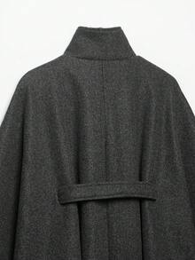 DEEKA Autumn/Winter New Women's European And American Style Fashion Minimalist High Neck Belted Cape Coat - Dark Grey - View 8