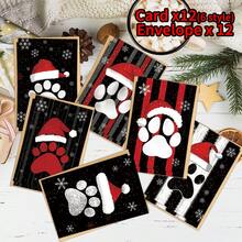 12pcs Christmas Paw Print Greeting Cards With Envelopes, Santa Hat Paw Print Patterns Holiday Note Cards, For Pet Lovers, Dog Cat Owners, Friends Family, Xmas Handwritten Wishes, Gift Inserts And Adult Festive Greeting Scenes - View 5