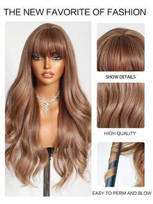 24 Inch Linen Brown Fringe Long Curly Synthetic Heat-Resistant Fiber Wig For Women's Daily Party Birthday Christmas Wear - Multicolor - View 7