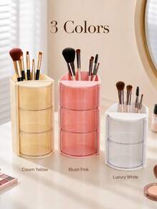 2/1pc Rotating Makeup Storage Box With Lid, Multi-Layer Flip Cover Cosmetic Storage Container, Dust-Proof Makeup Brush Holder, Portable Transparent Makeup Display Box, Suitable For Makeup Sponge, Lipsticks, Skincare Products, Desktop Vanity Makeup Organizer,Room Decor,Travel Essential - Multicolor - View 3