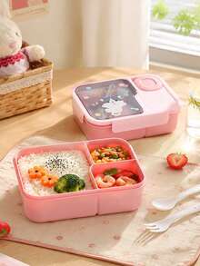 Large Capacity Cartoon Lunch Box, Bento Box With Fork And Spoon, Multiple Colors Available, Portable Lunch Box, Lunch Bag, Back To School Essential, Suitable For Office, Outdoor Travel, Back To School Season, School And Other Occasions. - Multicolor - View 3