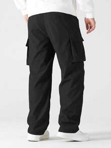 Men's Casual Sports Straight Leg Long Pants, Autumn Multi-Pocket Cargo Pants - Black - View 5