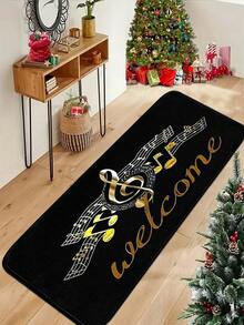 1pc Christmas Pattern Flannel Rectangular Minimalist Design Soft Touch Washable Doormat, Soft And Comfortable Decorative Carpet Mat, Suitable For Kitchen, Bathroom, Dining Room, Hallway, Ideal For Parties, Gatherings, Holidays, All Seasons, Can Be Used For Yard Decoration, Home Decor, Room Decoration, Create Holiday Atmosphere, Christmas Party Surprise Gift - Multicolor - View 1