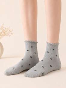 5 Pairs Random Assortment Bowknot Lightweight Short Socks, Soft And Comfortable, Suitable For Daily, Office, Campus, Casual Wear - Multicolor - View 3