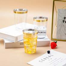 20pcs Birthday Cups Transparent And Crystal Gold Cups - 7oz (Approx 200ml) Crystal Clear Cups Suitable For Juice And Cold Drinks, Wedding And Party Cups - Gold - View 3