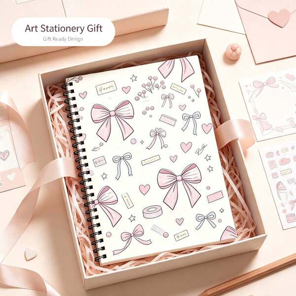 Cuaderno Espiral A5 con Patrón de Lazo, 50 Hojas 100 Páginas Bloc de Notas Diario, Artículos de Papelería para Regreso a Clases, Regalo Ideal de Vacaciones para Estudiantes
