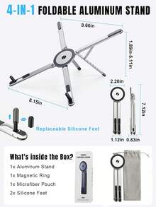 4-In-1 Foldable Laptop Stand & Magnetic Phone Holder, Silver Aviation Aluminum Portable Desktop Stand With N52 MagSafe For Tripod Handle, Compatible With MacBook Pro, Travel & Video Bloggers - Multifunctional Stand - View 12