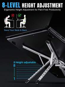 4-In-1 Foldable Laptop Stand & Magnetic Phone Holder, Silver Aviation Aluminum Portable Desktop Stand With N52 MagSafe For Tripod Handle, Compatible With MacBook Pro, Travel & Video Bloggers - Multifunctional Stand - View 7