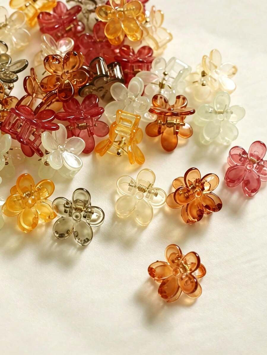 10pcs Colorful Transparent Flower Small Claw Clips For Women, Side Hair Clips, Cute Sweet Princess Style Fashion Hair Accessories - Multicolor - View 1