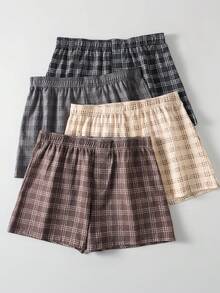 4pcs/Pack Men's Boxers, Plaid Print Loose Elastic Boxer Shorts, Casual Home Wear - Multicolor - View 10