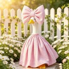 23 In Spring Porch Goose Outfit Pink Plaid Dress Oversized Bow Headpiece - Pink - View 5