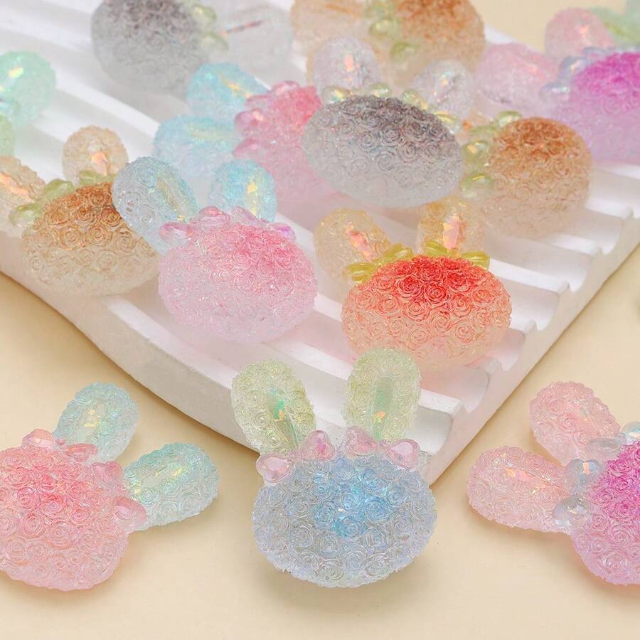 5件裝夢幻漸層玫瑰壓花兔頭造型樹脂珠,適用於DIY節日裝飾、珠寶製作、服飾配件、家居裝飾、居家手工藝、文創手工配件 - 彩色 - 查看 1