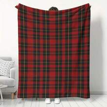 Soft & Comfortable 1pc Vintage Plaid Modern Flannel Christmas Red Background Plaid Nap Blanket - Seamless Plaid - Polyester Nap Blanket - Digital Printing Process, Suitable For Sofa, Bed, Travel, Office Home Decor - Multicolor - View 8