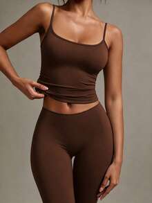 XLLAIS Sexy Backless Women Tank Top, Elastic Casual Spaghetti Strap Camisole Summer Brown - Brown - View 6