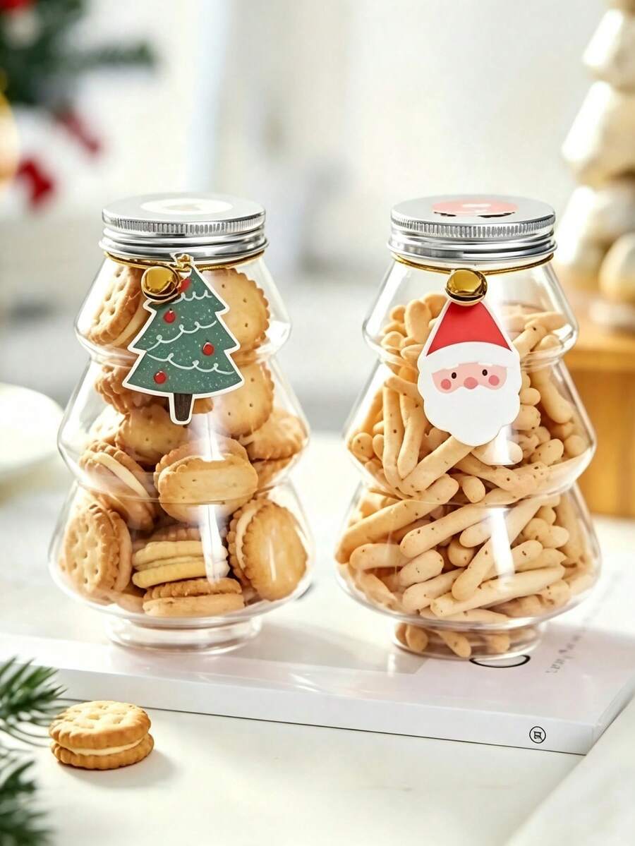 Christmas Tree Transparent Plastic Storage Jar, Holiday Gift Packaging Bottle, Reusable Candy Cookie Nut Juice Beverage Container, Sealed Plastic Storage Can, Christmas Party Favor - Multicolor - View 1