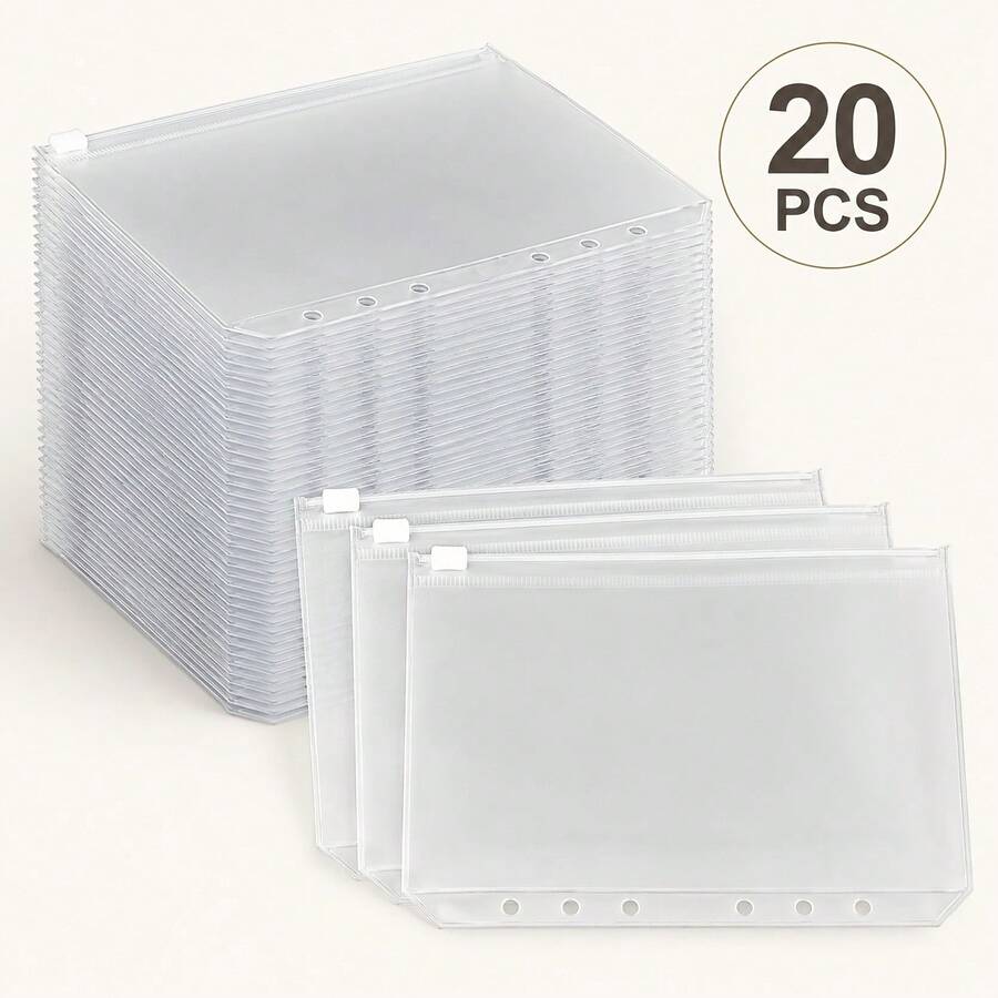 20/10/5pcs Frosted Zipper Folders, 6-Hole PVC Cash Envelopes Budget Folders, Transparent Storage Bags For Storing Invoices, Cards, Coupons And Stickers - Sets - View 1