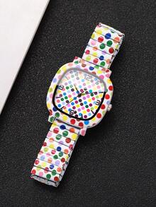 Women's Square Colorful Polka Dot Print Quartz Watch, Elastic Stretch Band Colorful Polka Dot Print Digital Scale Dial Personalized Design Wristwatch, Exquisite Gift For Girlfriend (1pc/Set) Watch Box Not Included - Multicolor - View 8