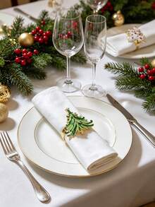 12/6/3/1pc Festive Xmas Tree Shaped Napkin Ring Set,Metal Napkin Holder,Elegant Christmas Table Accessory,Perfect For Home Kitchen,Celebration,Holiday Feast,Wedding Banquet,Dinner Table Decor For Holiday Party Supplies - Multicolor - View 4