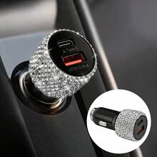 Car Charger, 1pc Shiny Rhinestone Fast Charging USB A/C Type Car Phone Charger, Diamond Adapter, Compatible With 3-In-1 Fast Charging, Retractable Data Cable, Supports Phone, Dash Cam, GPS And More, Handmade, Perfect Holiday/Birthday Gift For Men And Women - A - View 33