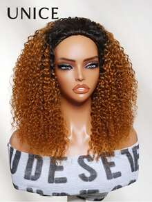 UNice Blend Secure 10 Seconds Flip-Over Half Wig Jerry Curly 3 In 1 Flip Over 3/4 Half Wig With Drawstring Beginner Friendly 100% Human Hair Wig Copper Ombre Color Machine Made Wig Put On And Go - SNatural/Orange - View 6