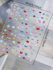 Cute Underwater Animal Face Sticker Set With Tweezers, Whale Octopus Starfish Shell Self-Adhesive Face Stickers For Beach Vacation And Music Festival Makeup,Halloween Costume - Multicolor - View 6