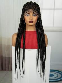 A ANYTIME Full Lace Multiple Braids Synthetic Wig Fat Multiple Braids Lightweight Easy To Wear Braided Synthetic Fiber Braid Hood, Halloween - Black - View 6