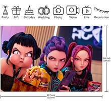 KPop Demon Hunters Backdrop Ulang Tahun Kartun 3D K-Pop DemonHunters, Latar Foto Adegan Harian Menyenangkan, Cocok untuk Dekorasi Dinding Pesta Anak Perempuan - MultiWarna - View 11