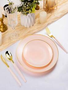 50/20/10pcs Transparent Gold Rim Plates, 7.5 Inch/10.25 Inch Reusable Plates, Food Trays, Fruit And Snack Plates, Dessert And Salad Plates, Multi-Functional Tableware Suitable For Parties, Weddings, Birthdays, Picnics, Holiday Events, Easy To Clean - View 6