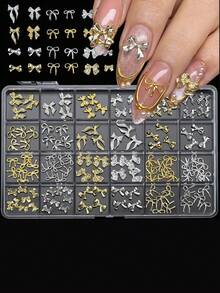 24 rutnät/ask guld- och silverfärgad legering rosettformade nagelrhinstenar i metall, 3D-rosettnagelsmycken, nagelkonsttillbehör för DIY-manikyr - Multifärgad - Visa 8