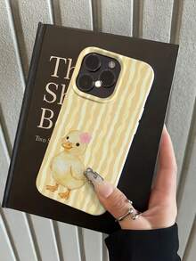 Cute Yellow Duck & Striped Pattern Anti-Drop TPU Lychee Texture Phone Case, Compatible With Apple 11 12 13 14 15 16 17 Pro/Pro Max/14 15 16 17 Plus And Galaxy Phones, Holiday Gift, Daily Commute, Anti-Drop Style - Multicolor - View 2