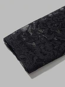 Women's Early Autumn Black Lace Chinese Style Cheongsam Stand Collar Frog Button Element Sexy Style Water Drop Hollow Design T-Shirt - Black - View 6