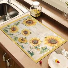 1pc Sunflower Floral Pattern Absorbent Drying Mat, Kitchen Decor Coffee Machine Mat, Laundry Room Accessory Handmade Coffee Pot Drip Tray, Kitchen Floor Mat, Dining Table Mat, Kitchen Countertop Dish Drying Mat, Breakfast Mat, Heat-Resistant Drip Tray With Non-Slip Pad, Diatomaceous Earth Drip Tray, Stain Hiding, Super Absorbent Kitchen Drip Tray, Easy To Clean Dish Rack Mat, Perfect For Kitchen, Dining Table, Coffee Shop, Bar, Holiday, Party, Home Decor, Holiday Gift - Multicolor - View 4