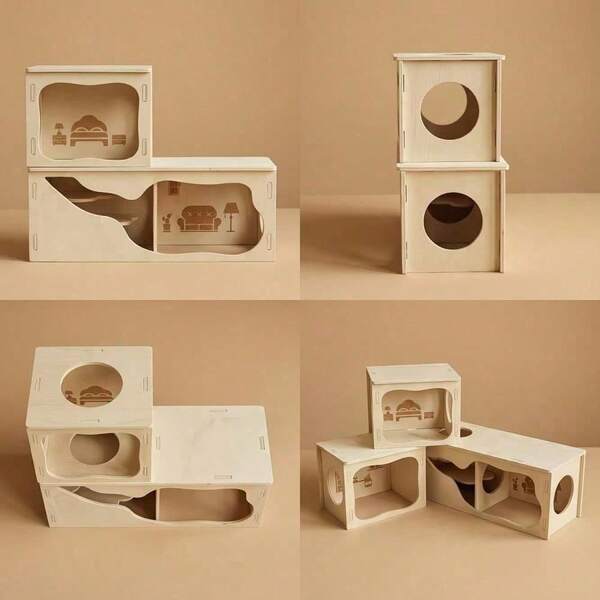 Cachette empilable à 3 compartiments avec échelle d'escalade, aire de jeux multi-niveaux pour petits animaux, convient aux hamsters, gerbilles et souris. Fournitures pour petits animaux - Jouets pour petits animaux - Jouets pour animaux - Cachette