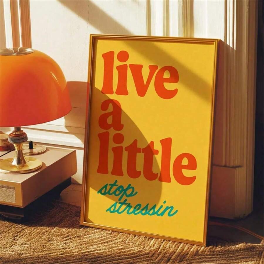 1pc Vintage Poster With A Striking 70S Quote, Showcasing A Vibrant Yellow Abstract Font On Canvas. This Unique And Artistic Decoration Is Ideal For Enhancing The Aesthetic Of Your Bedroom And Living Room, Bathrooms Living Room Decor Optional Frame - Multicolor - View 1