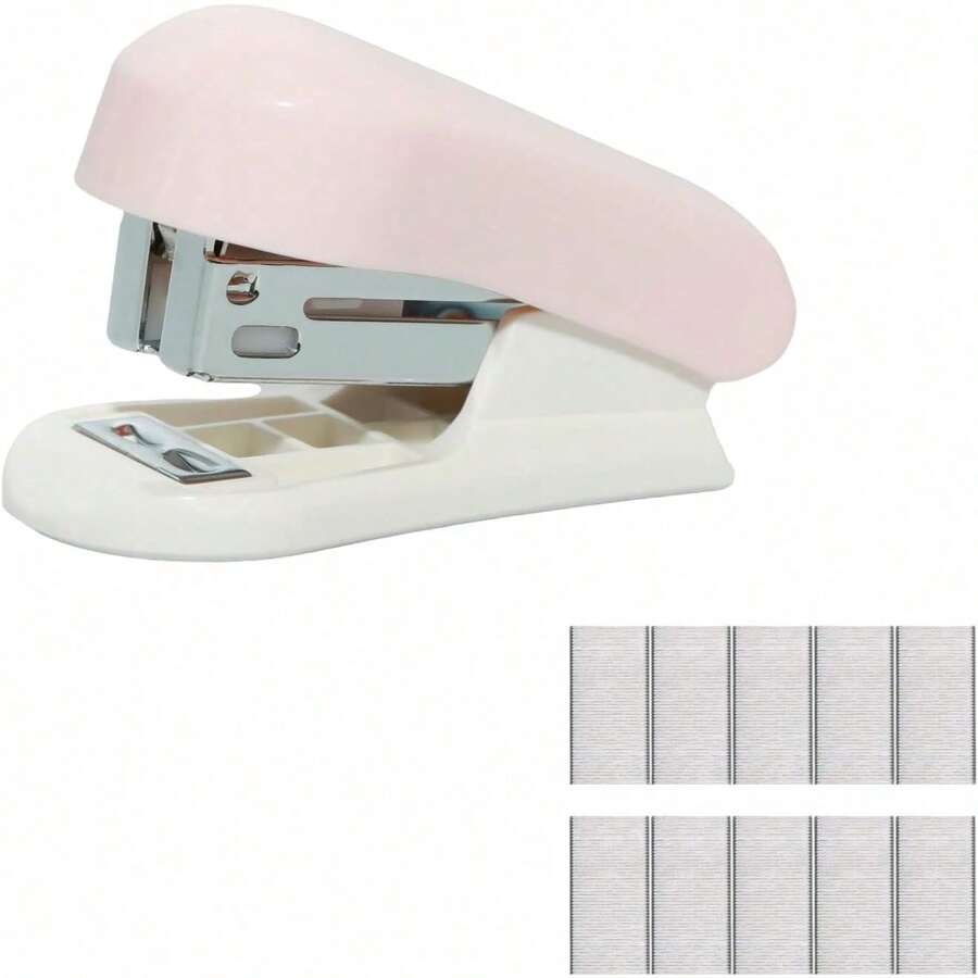 Lilaly 1 Paquete de Grapadoras de Escritorio, Grapadora Azul, Grapadora Miniatura con Grapas, Grapadoras de Oficina, Regalo para Estudiantes o Uso de Oficina (Rosa) - Set rosa (grapadora + 830 clavos) - Ver 1