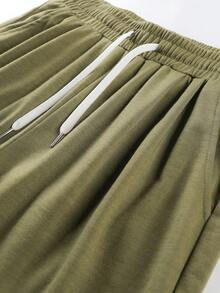 Men's Summer Casual 3/4 Pants, Drawstring Waist, Fashionable And Comfortable, Suitable For Daily Wear And Outdoor Sports - Army Green - View 8