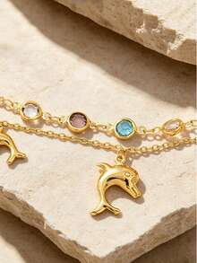 Letingsha 1pc Minimalist Versatile Women's Anklet With Random Crystal Water Drop Pendant - Yellow Gold - View 7