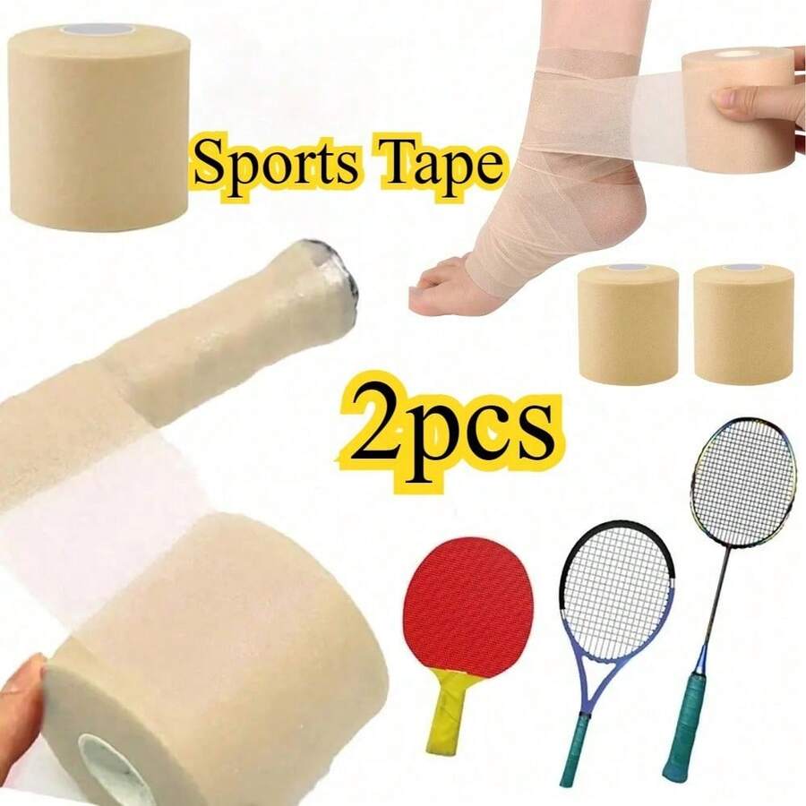 2pcs New Sports & Outdoor Supplies Comfortable Grip Film Sports Accessories Tennis Badminton Racket Cover Rubber Bandage Sports Tape Badminton Racket Handle Grip Racket Accessories - Beige - View 1